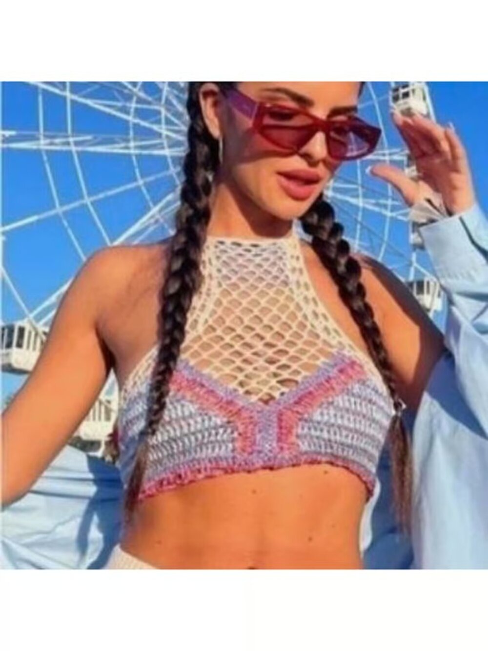 Zara Multicolored Crochet Halter Crop Top, size M, NWT - Picture 2 of 5